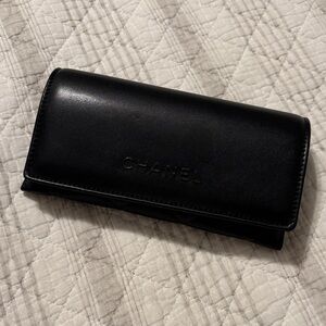 CHANEL Black Leather Glasses Case with Embossed Logo